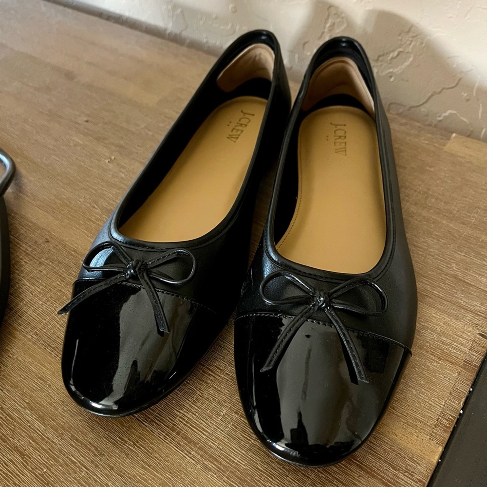 J. Crew Black Ballet Flats with Cap Toe Women’s Size 10